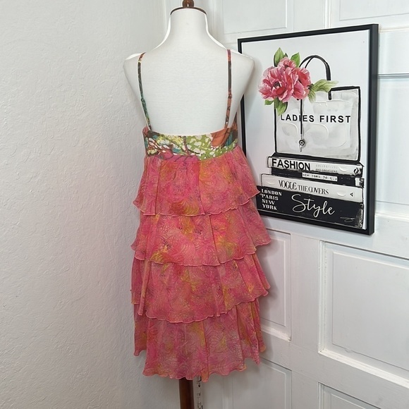Trina Turk Multicolor Silk Tiered Sleeveless Dress Size 4 - Picture 3 of 7